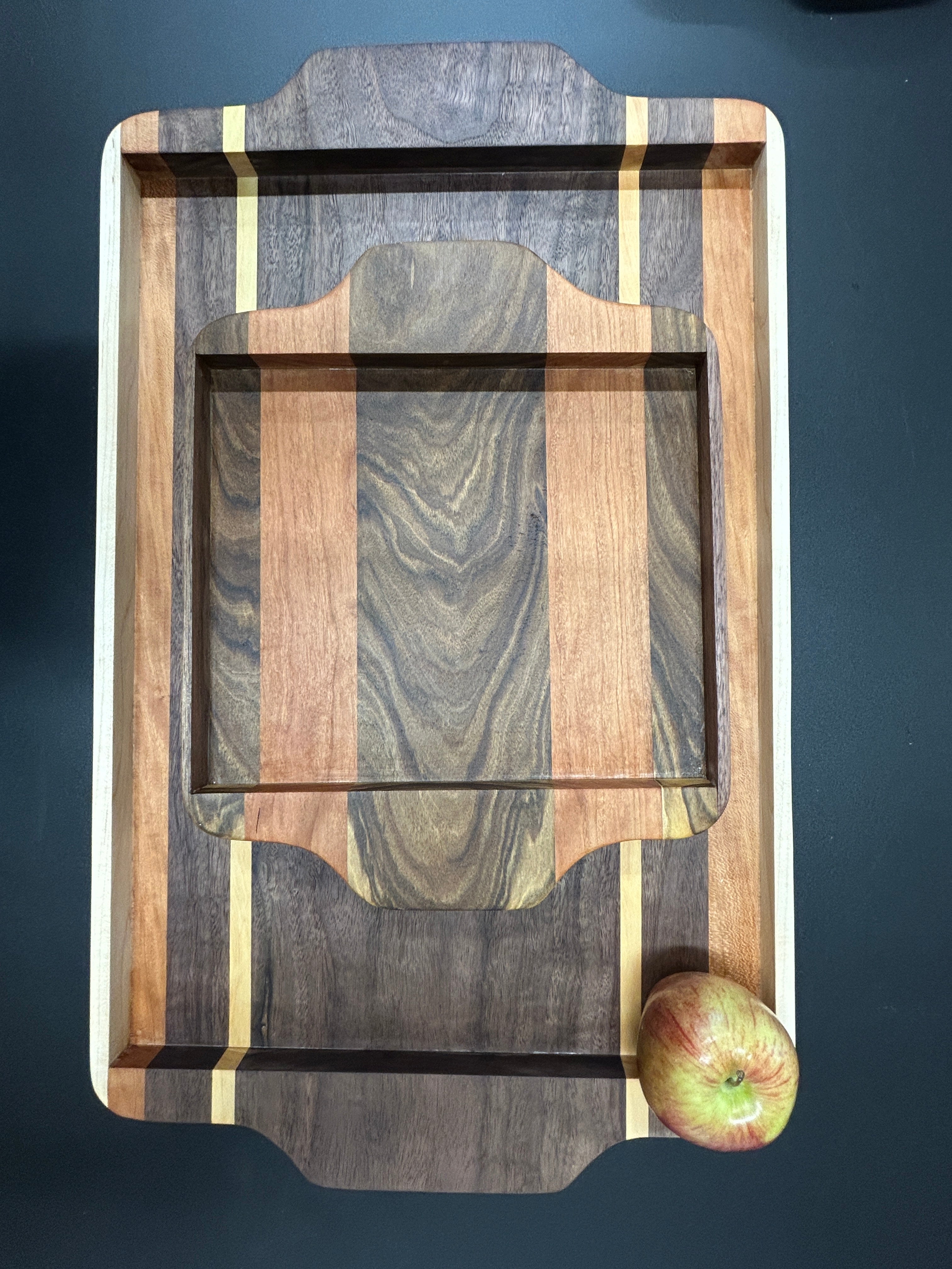 Hardwood Serving Trays -  Built-in-Handle Design (Set)