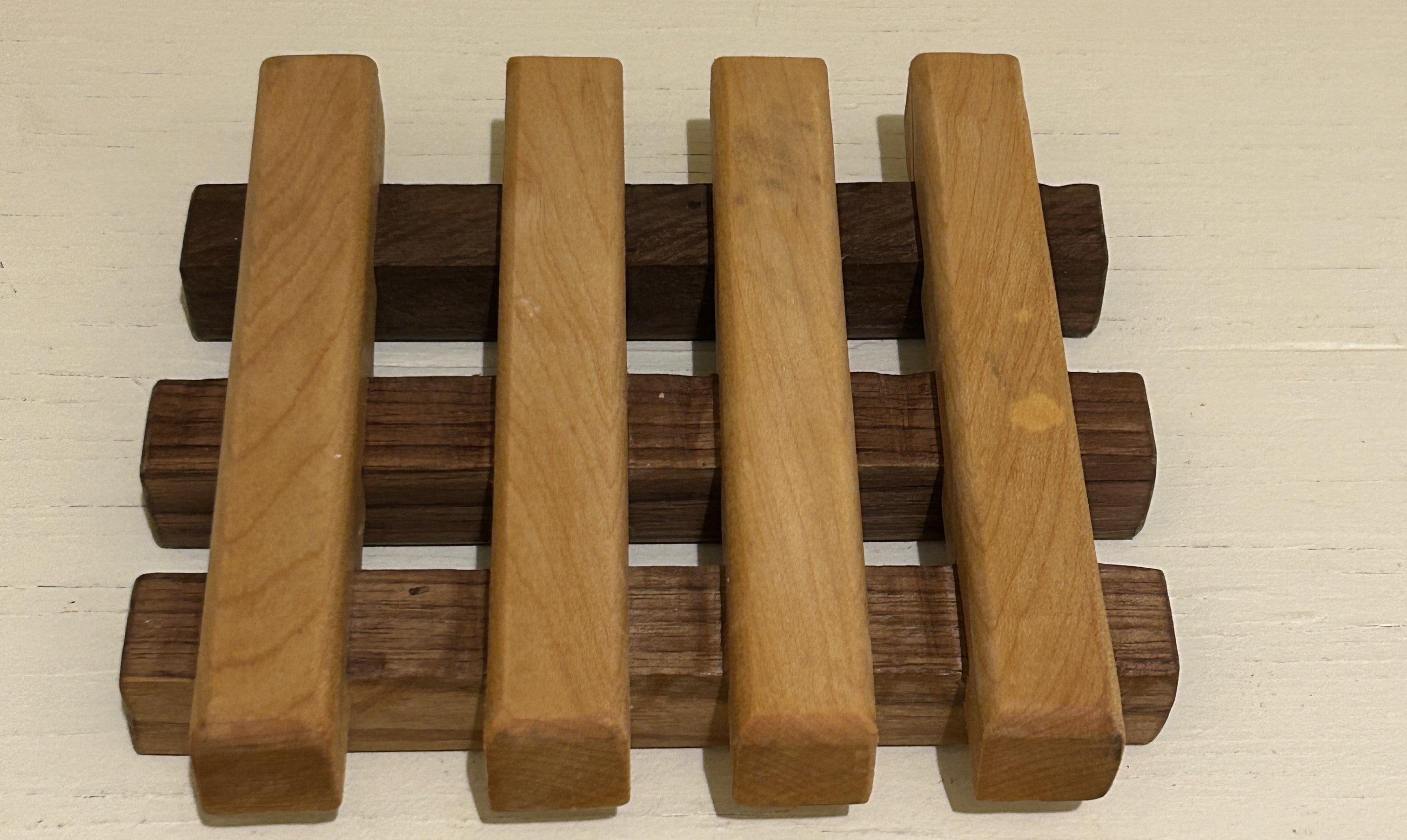 Artisan Hardwood Trivet - Walnut & Maple Woven Block Pattern