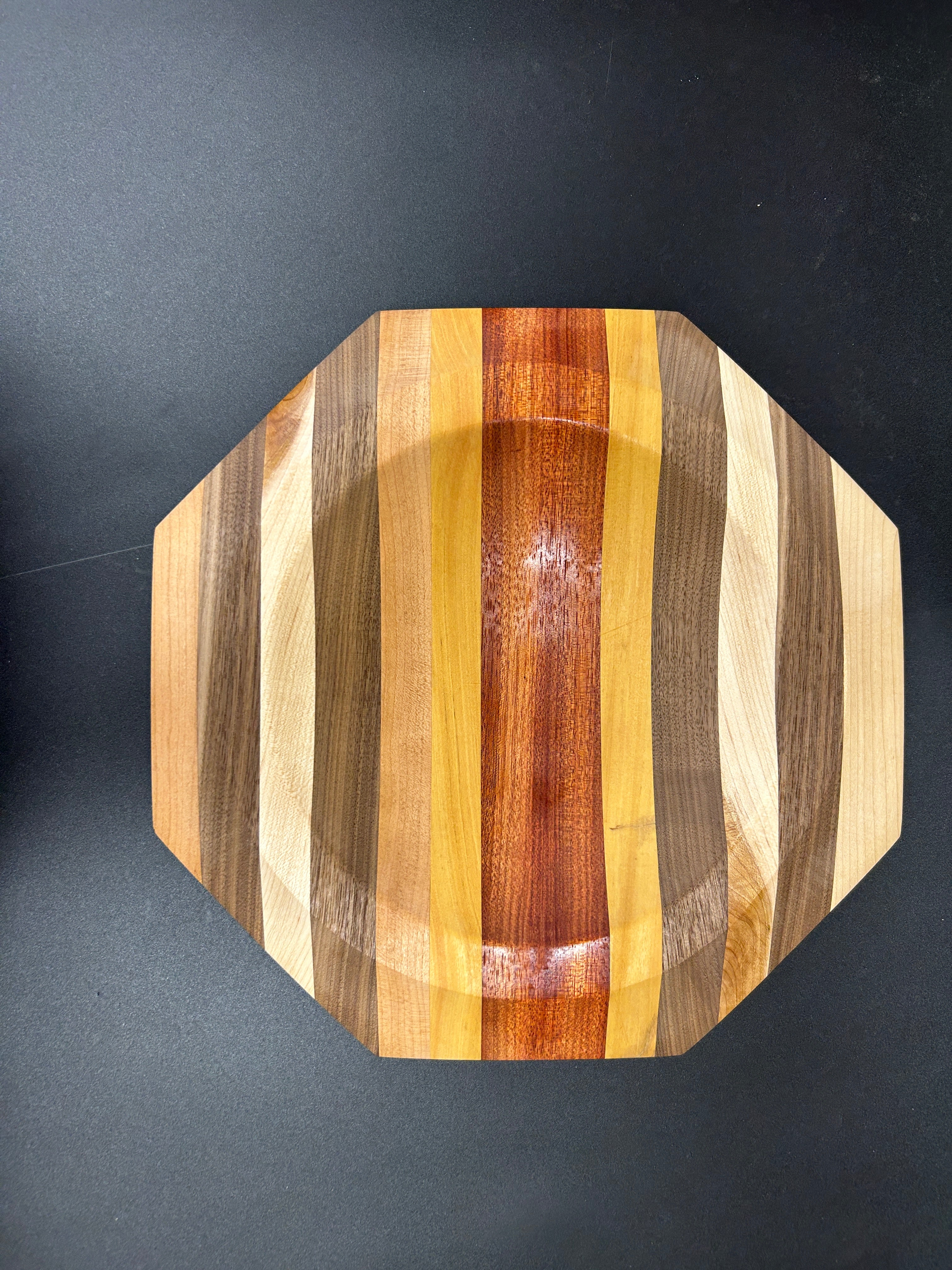 Handcrafted Mixed Hardwood Catch-All Bowl – Octagonal Striped Design