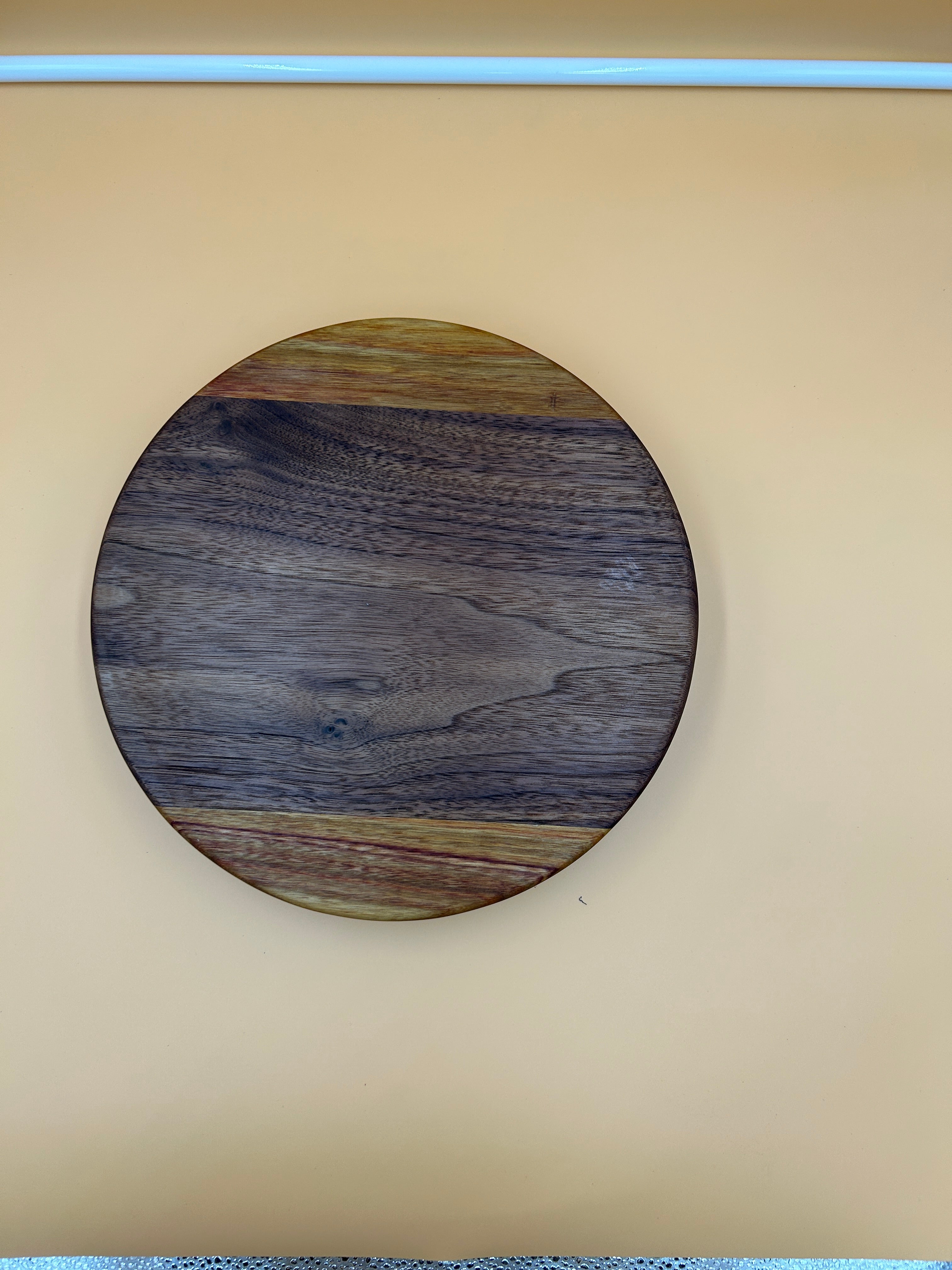 Round Charcuterie Board - Purple Heart & Walnut with Blue Grain