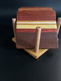Mixed Hardwood Coaster Set with White Oak Stand (Set of 4)