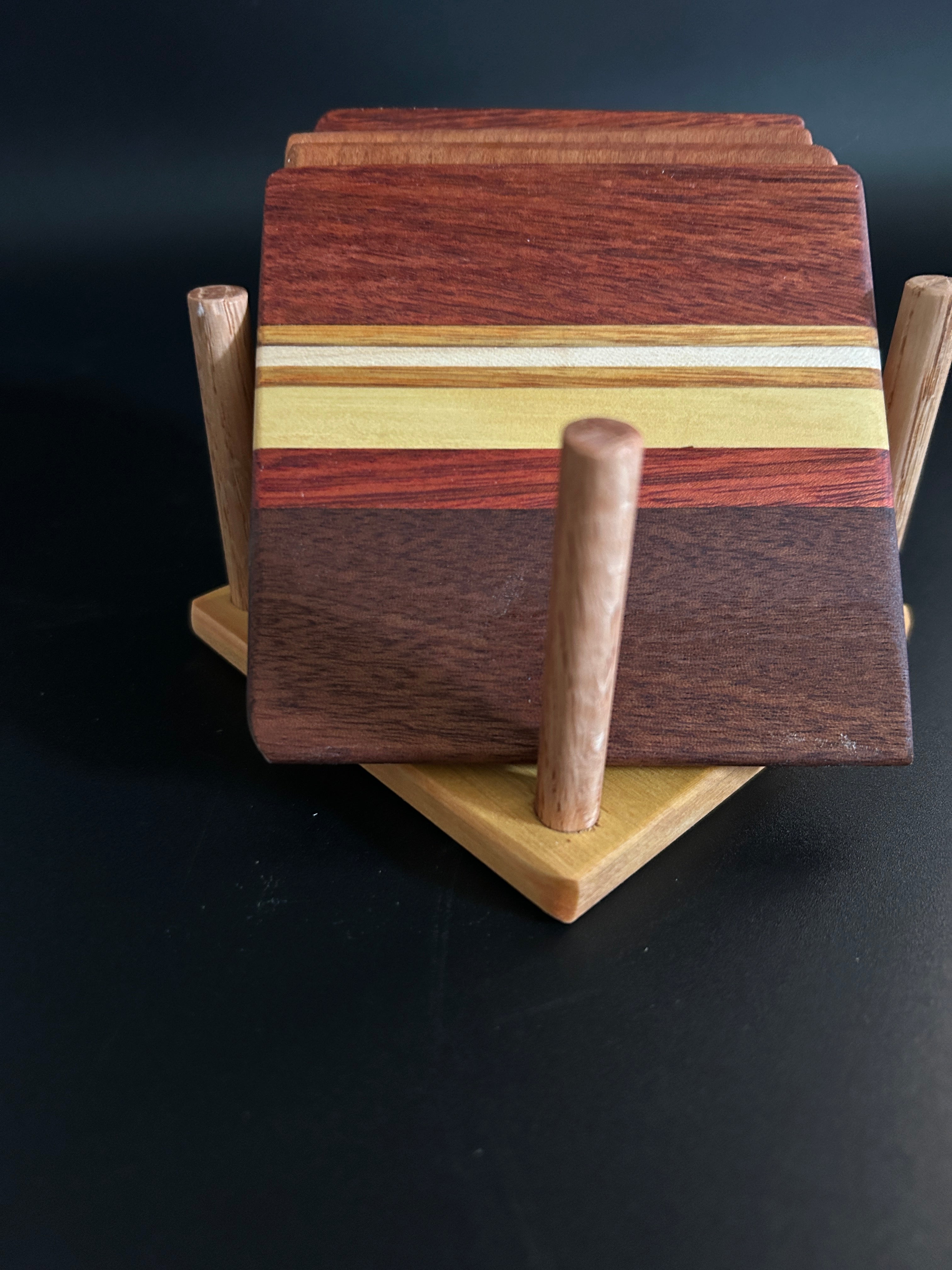 Mixed Hardwood Coaster Set with White Oak Stand (Set of 4)