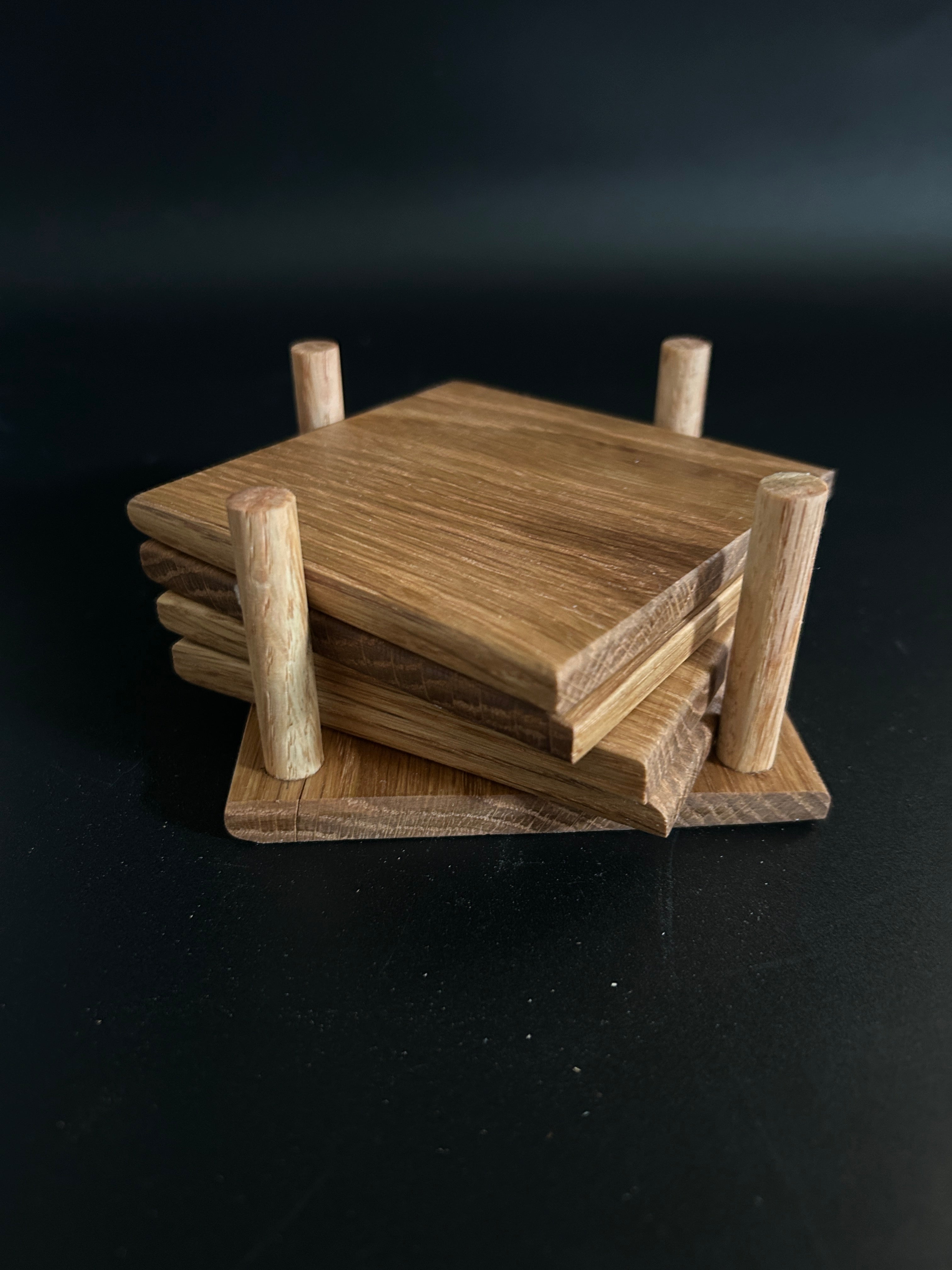 White Oak Coaster Set with Matching Stand (Set of 4)