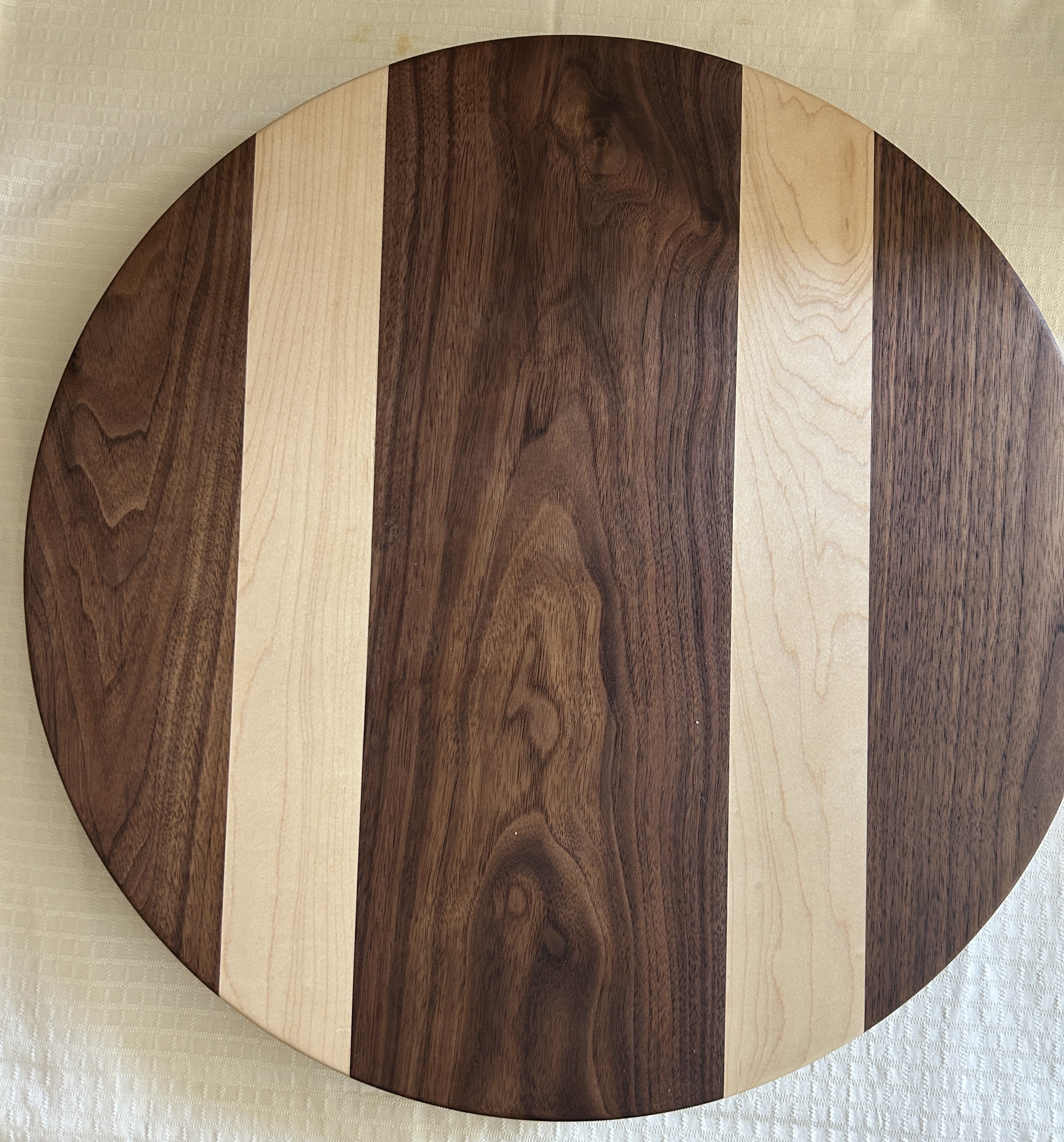 Large Lazy Susan - Walnut & Curly Maple Striped Pattern