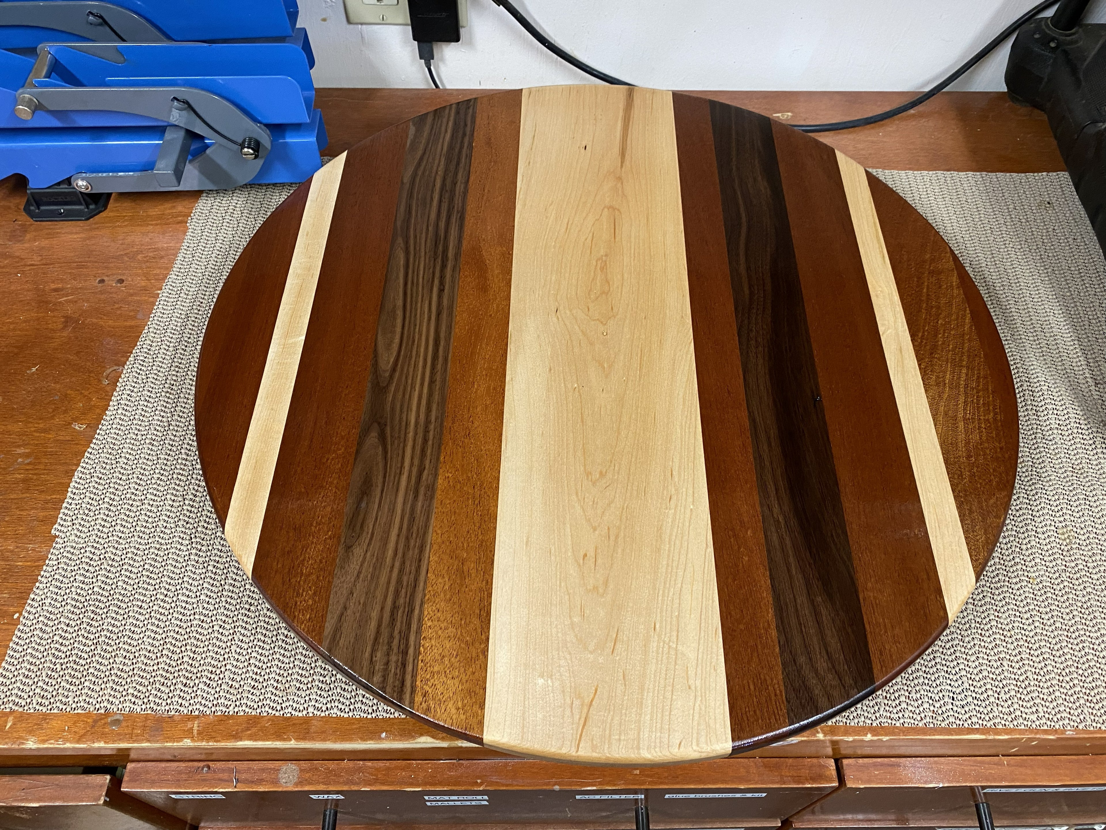 Lazy  Susan - Five-Wood Vertical Strip Pattern
