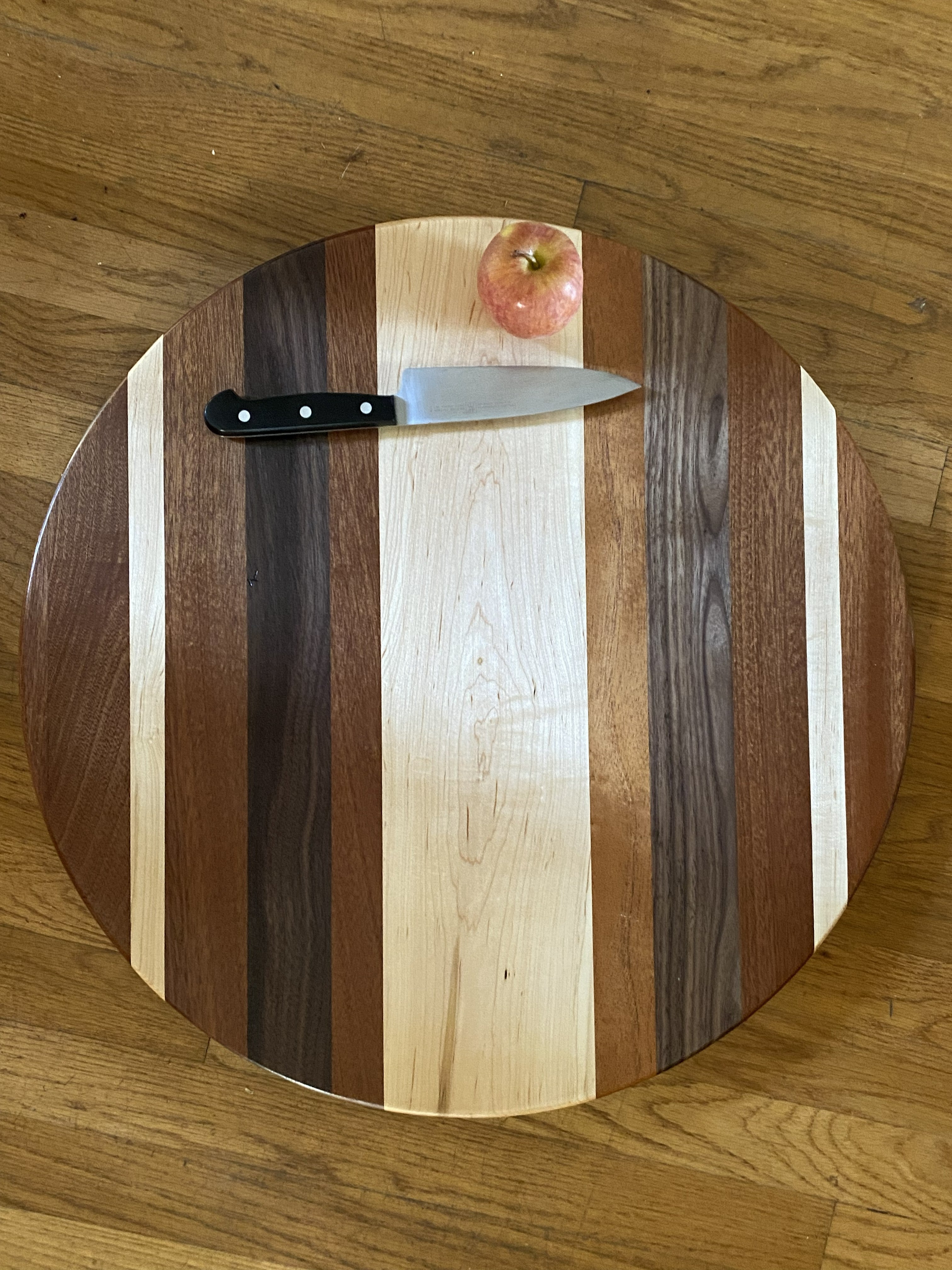 Lazy Susan - Mixed Hardwood Vertical Stripe Pattern