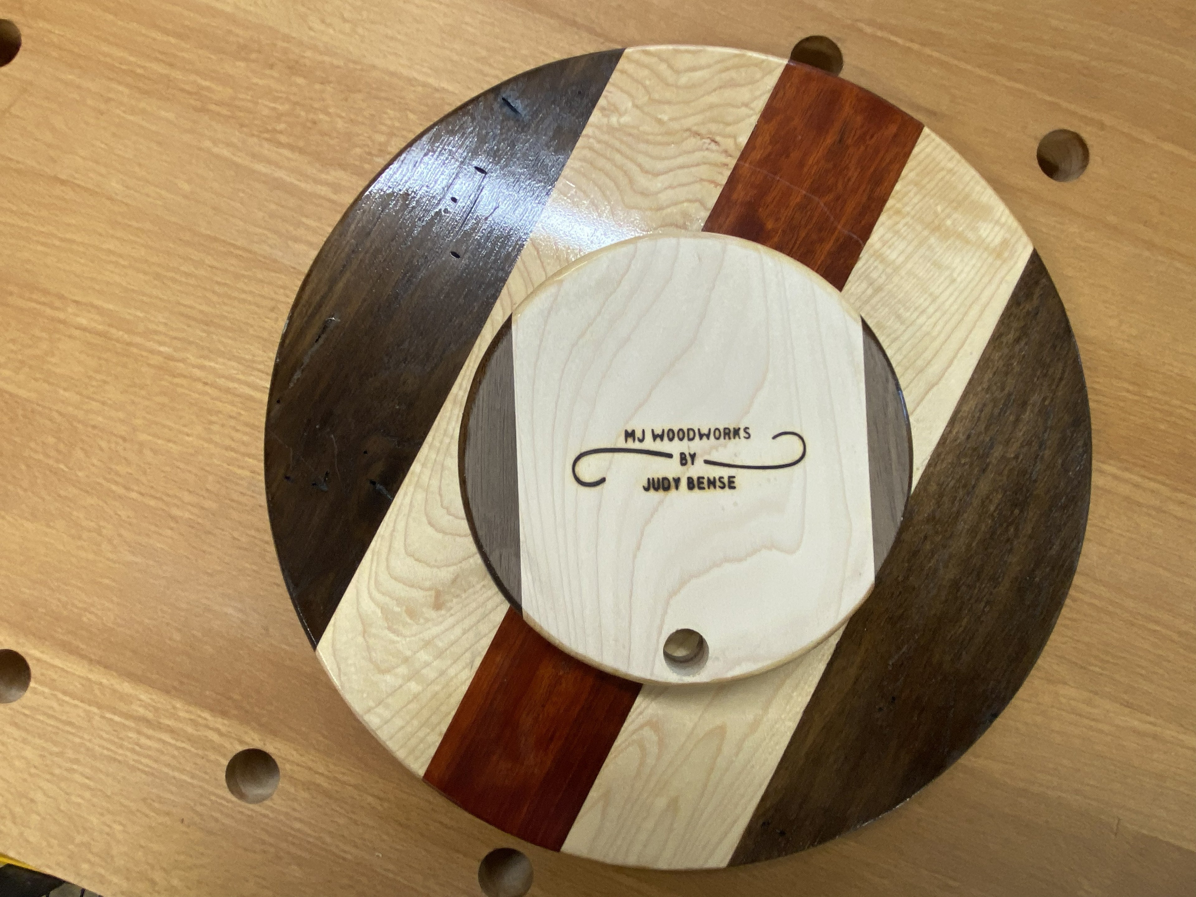 Lazy Susan - Multi-Wood Chevron Pattern with Ball Bearing Base