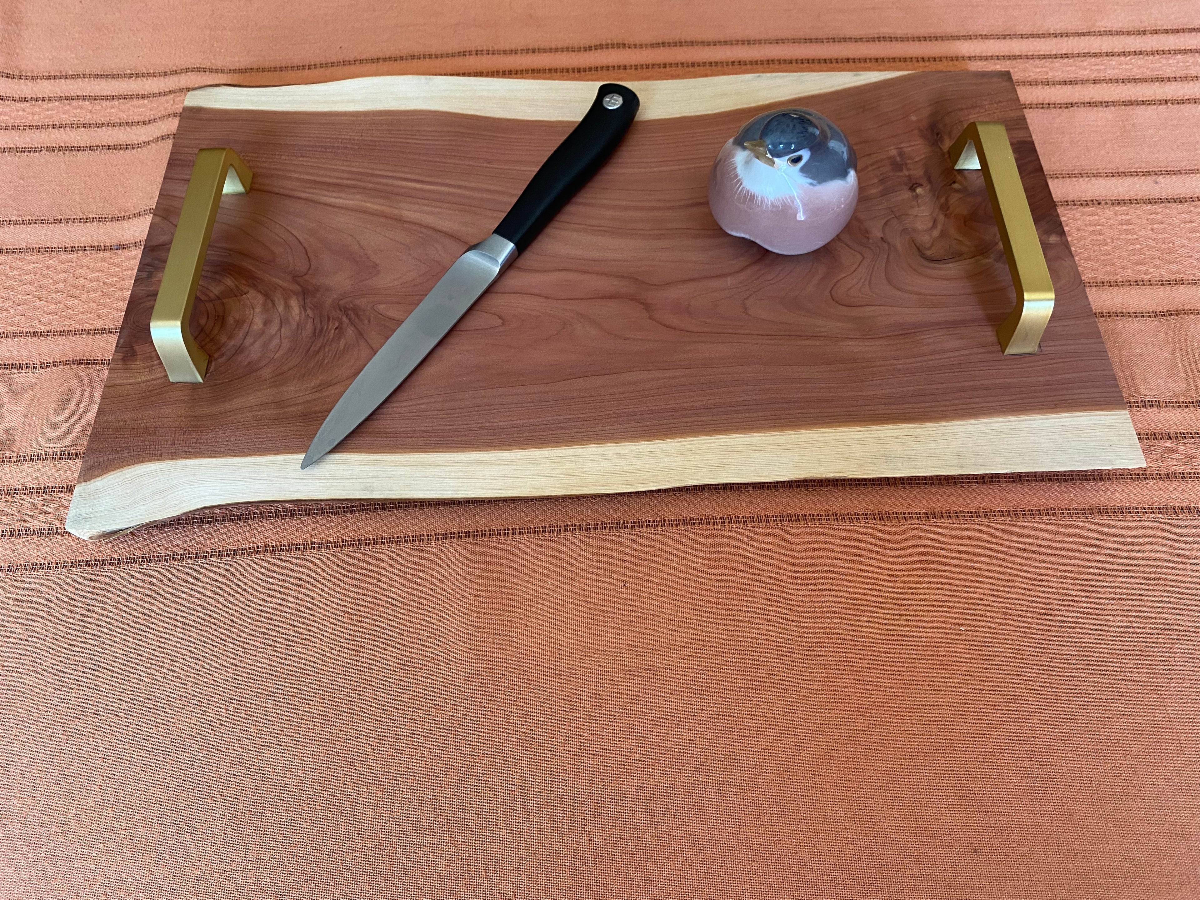 Cedar Serving Tray - Live Edge with Metal Handles (Medium)