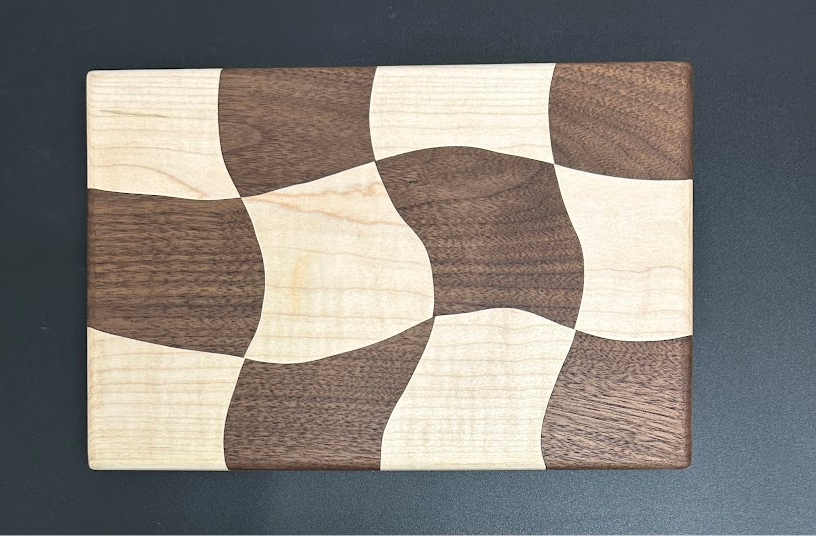 Handcrafted Walnut & Maple Cutting Board – Wavy Checkerboard Design