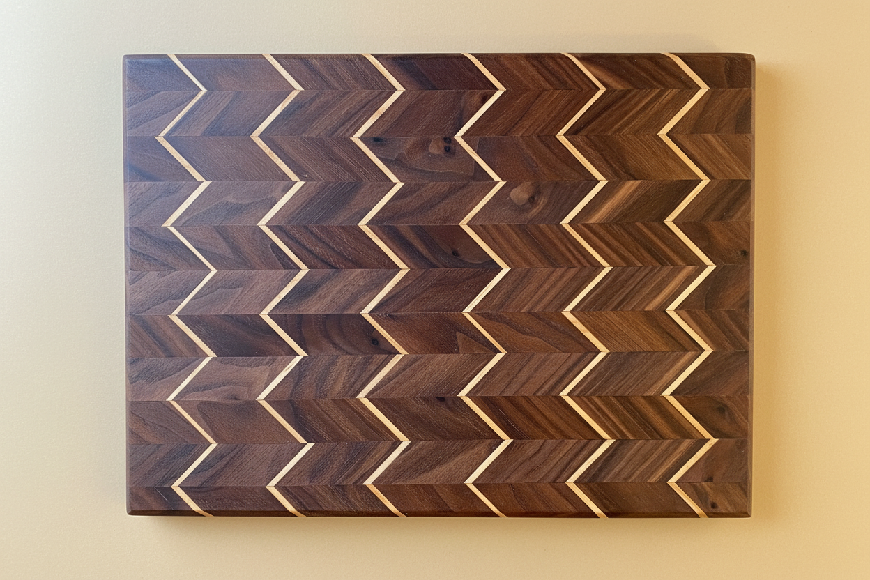 Chevron cutting board straightened with beige background