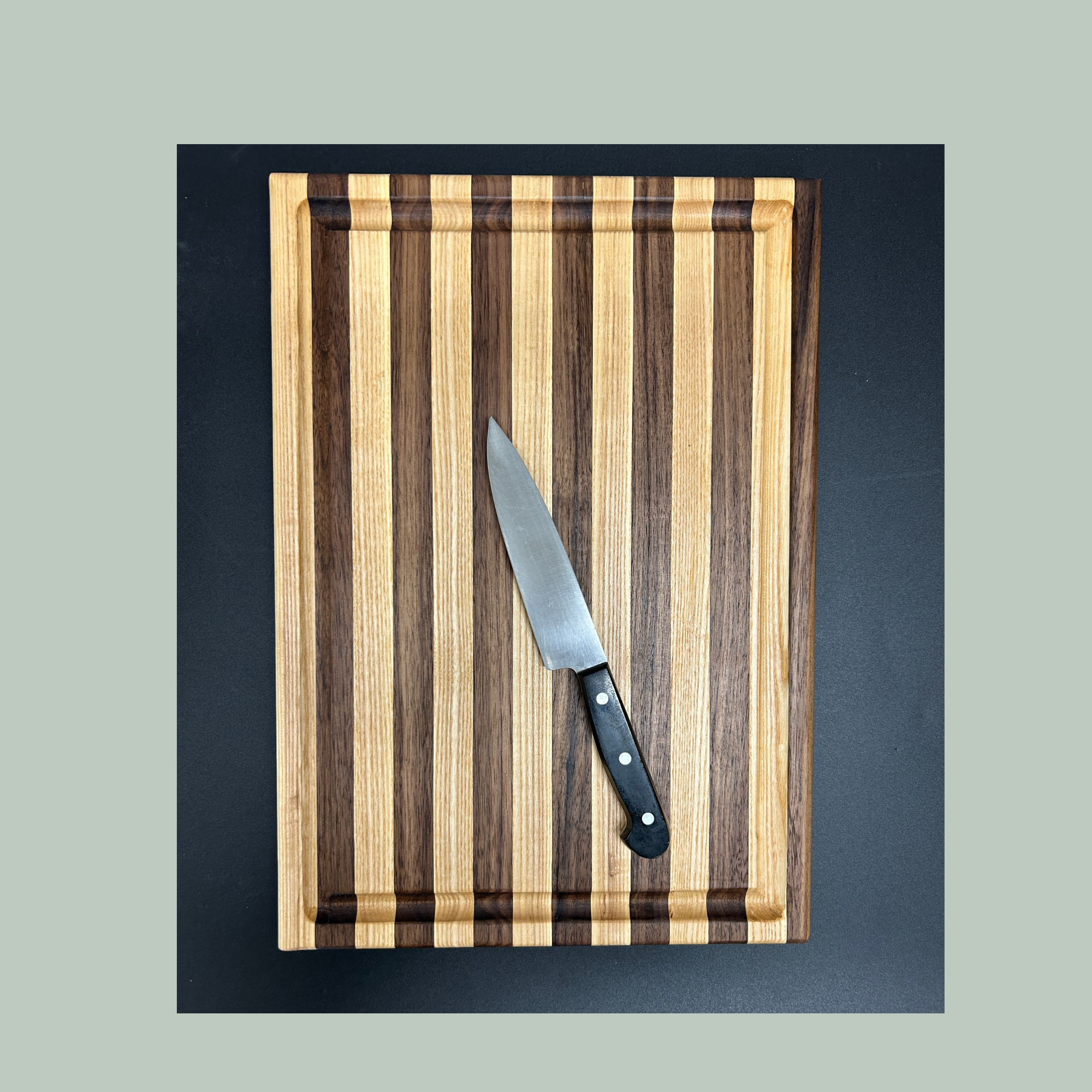 Handcrafted Mixed Hardwood Cutting Board – Striped with Juice Groove