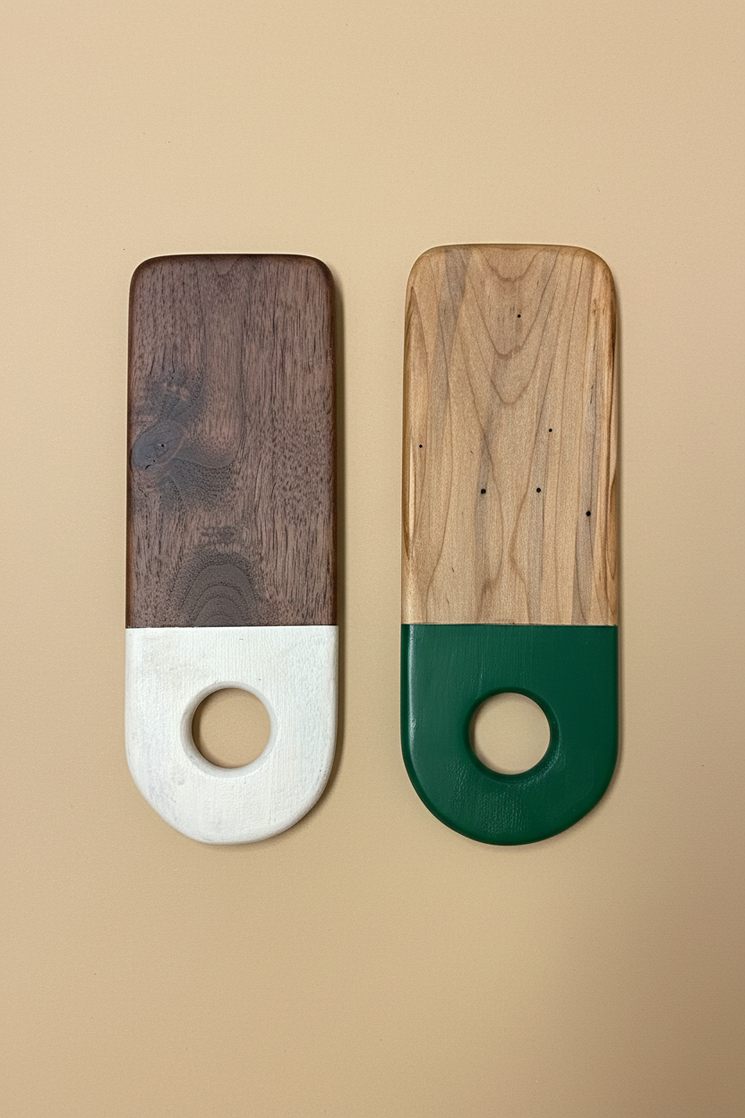 Two bar boards centered on beige background