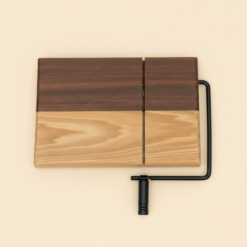 Walnut & Ash Cheese Slicer - Beige Background